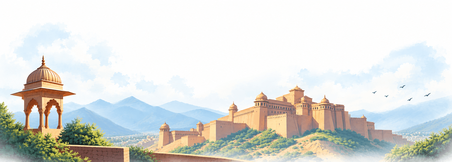 Heritage fort and mountain landscape